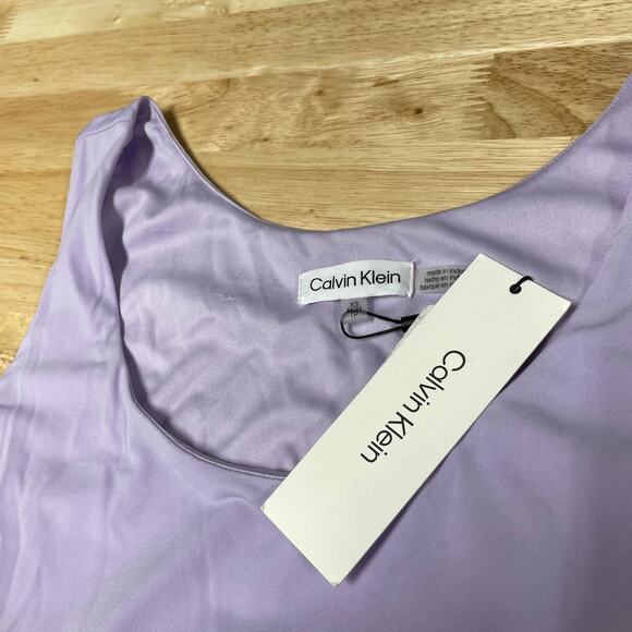 Calvin Klein NWT Solid-Hued Ruffle A-Line Midi Dress Size XS Opal Purple Chiffon - Picture 4 of 8